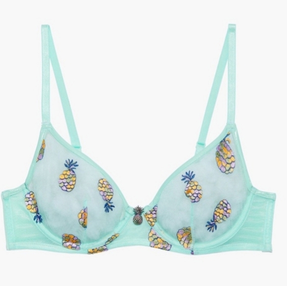 NWT Savage x Fenty Tutti Frutti Embroidered Tulle unlined pineapple bra - Picture 3 of 10